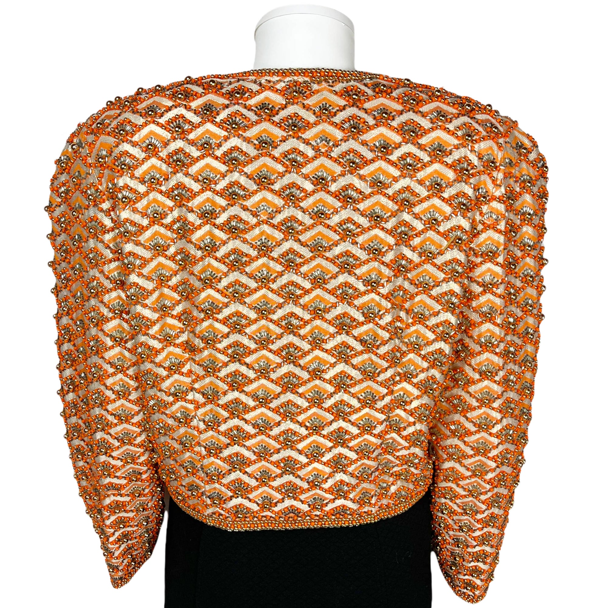 Vintage 1980s Beaded Jacket Silver Lamé Evening Wear Size L