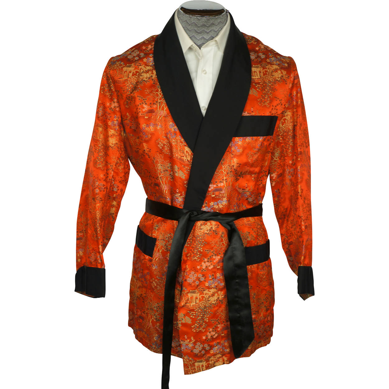 Vintage 1960s Mens Smoking Jacket Red Satin Short Lounging Robe By Majestic Sml - Poppy's Vintage Clothing