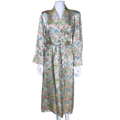 Vintage 1940s Dressing Gown Satin with Asian Motifs Ladies M