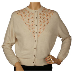 Vintage 1950s Ballantyne Cashmere Sweater Beaded Embroidered Cardigan Ladies M - Poppy's Vintage Clothing
