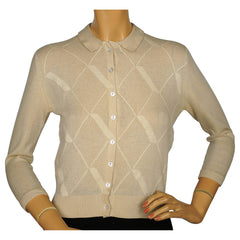 Vintage 1960s Ballantyne Scottish Cashmere Intarsia Sweater Beige Size M 36 - Poppy's Vintage Clothing