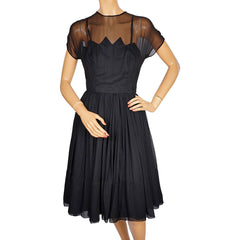 Vintage 1960s Black Chiffon Cocktail Dress Carol Robins XS - Poppy's Vintage Clothing