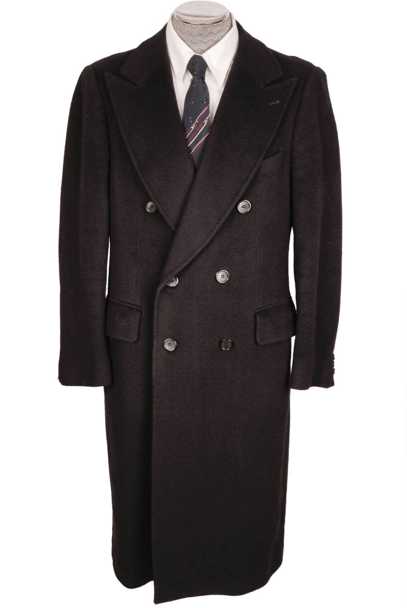 Vintage Mens Cashmere Coat Navy Blue Overcoat 1980s Made in Belgium Size M - Poppy's Vintage Clothing