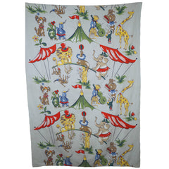 Vintage 1940s Circus Animal Barkcloth Fabric Childs Curtain - Poppy's Vintage Clothing
