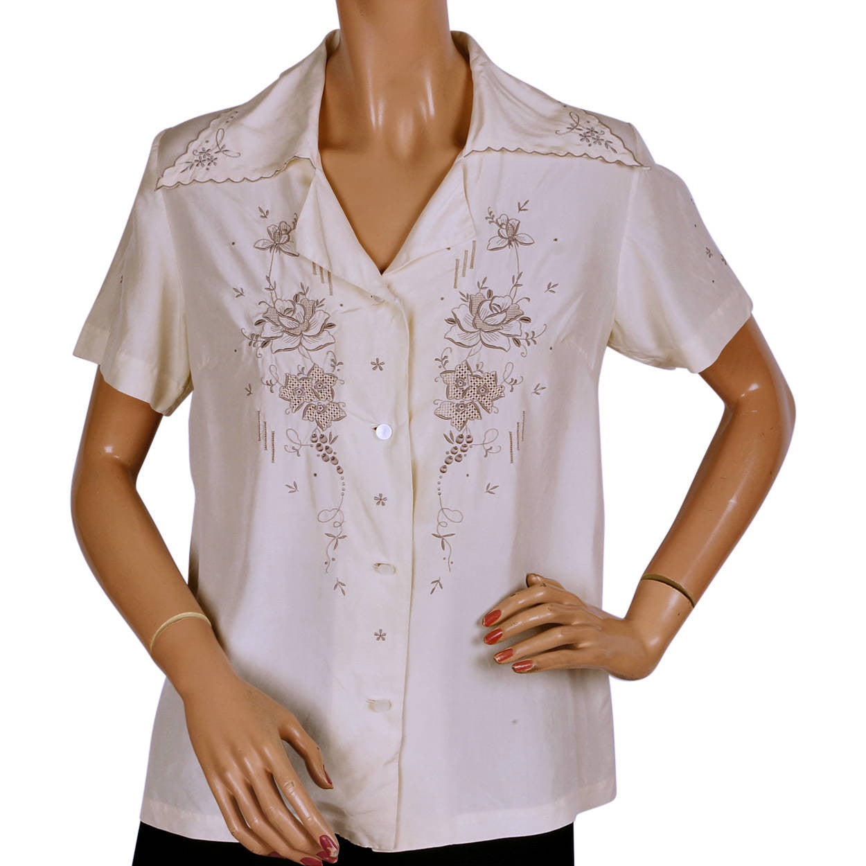 Vintage 60s Chinese Embroidered Pure Silk Blouse Size M - Poppy's Vintage Clothing