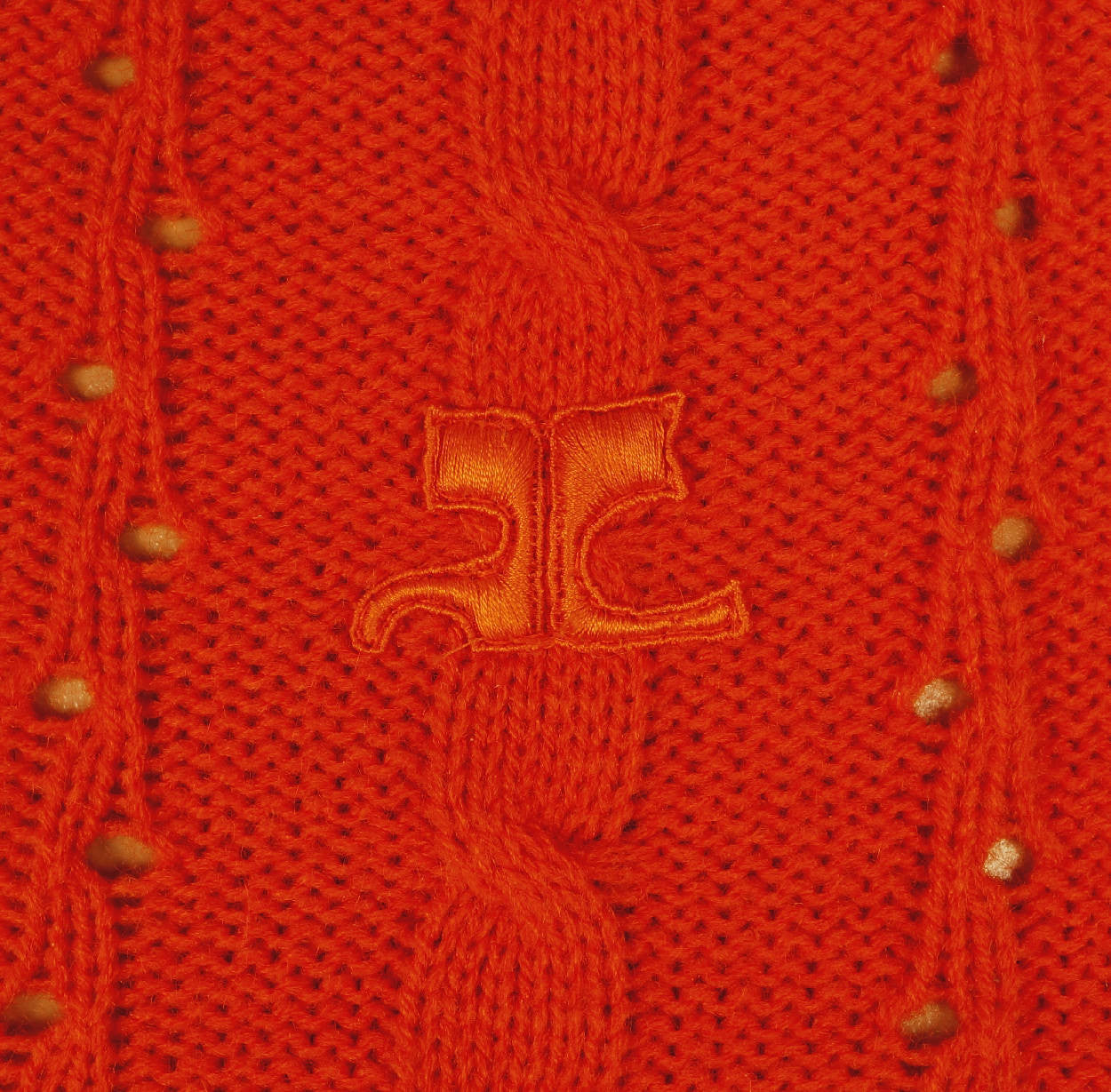 Vintage 70s Courreges Sweater Orange Cable Knit with Logo Top Size S - Poppy's Vintage Clothing