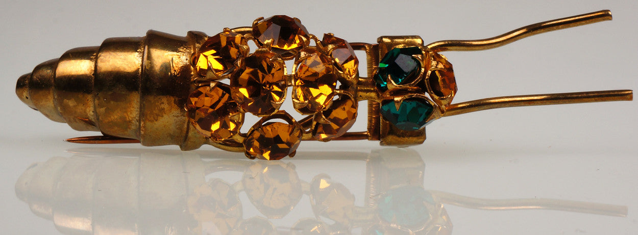 SOLD Vintage Rhinestone Wasp Clip Brooch Marked Déposé Made in France Pin - Poppy's Vintage Clothing