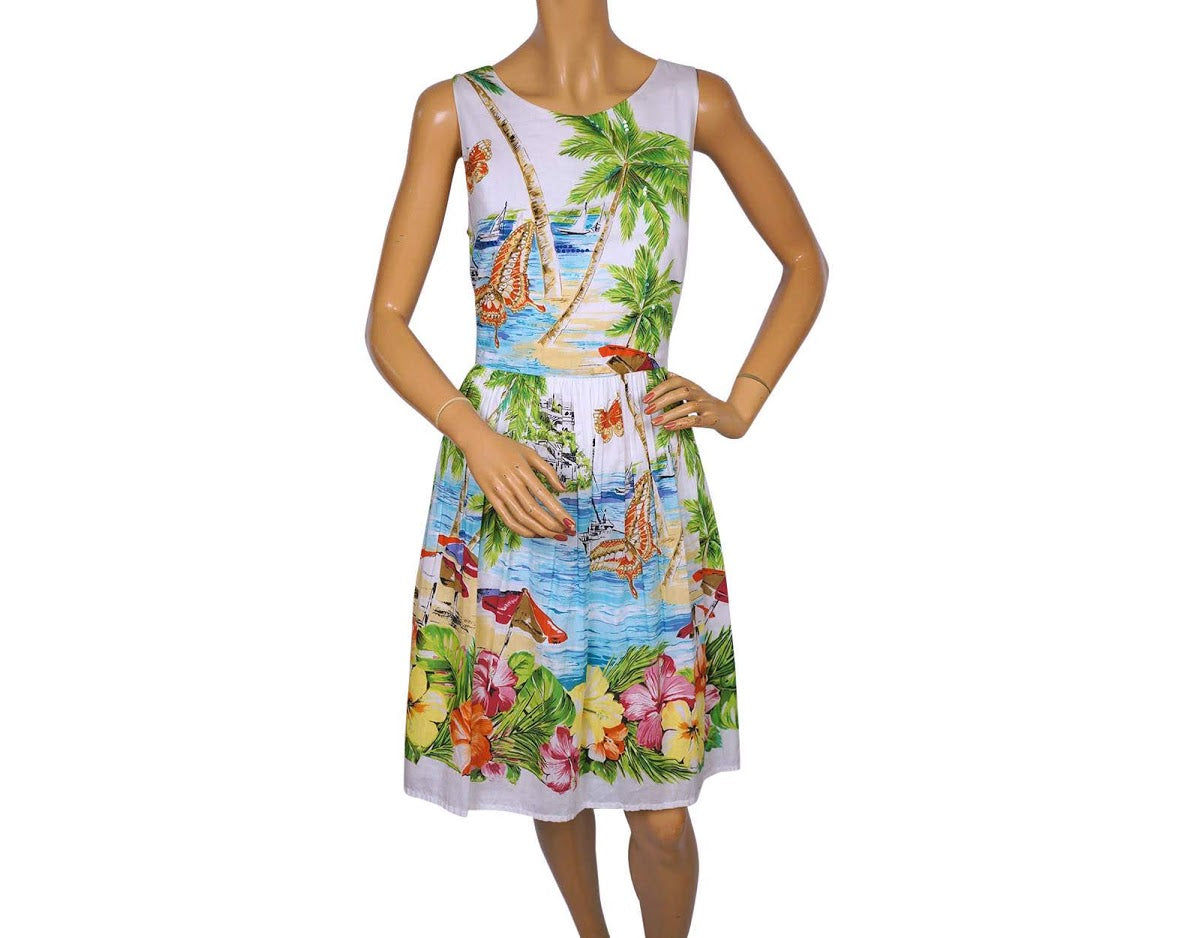 Tropical Print Cotton Dress - Summer Dress by Derhy Tropical Print Cotton Dress - Summer Dress by Derhy