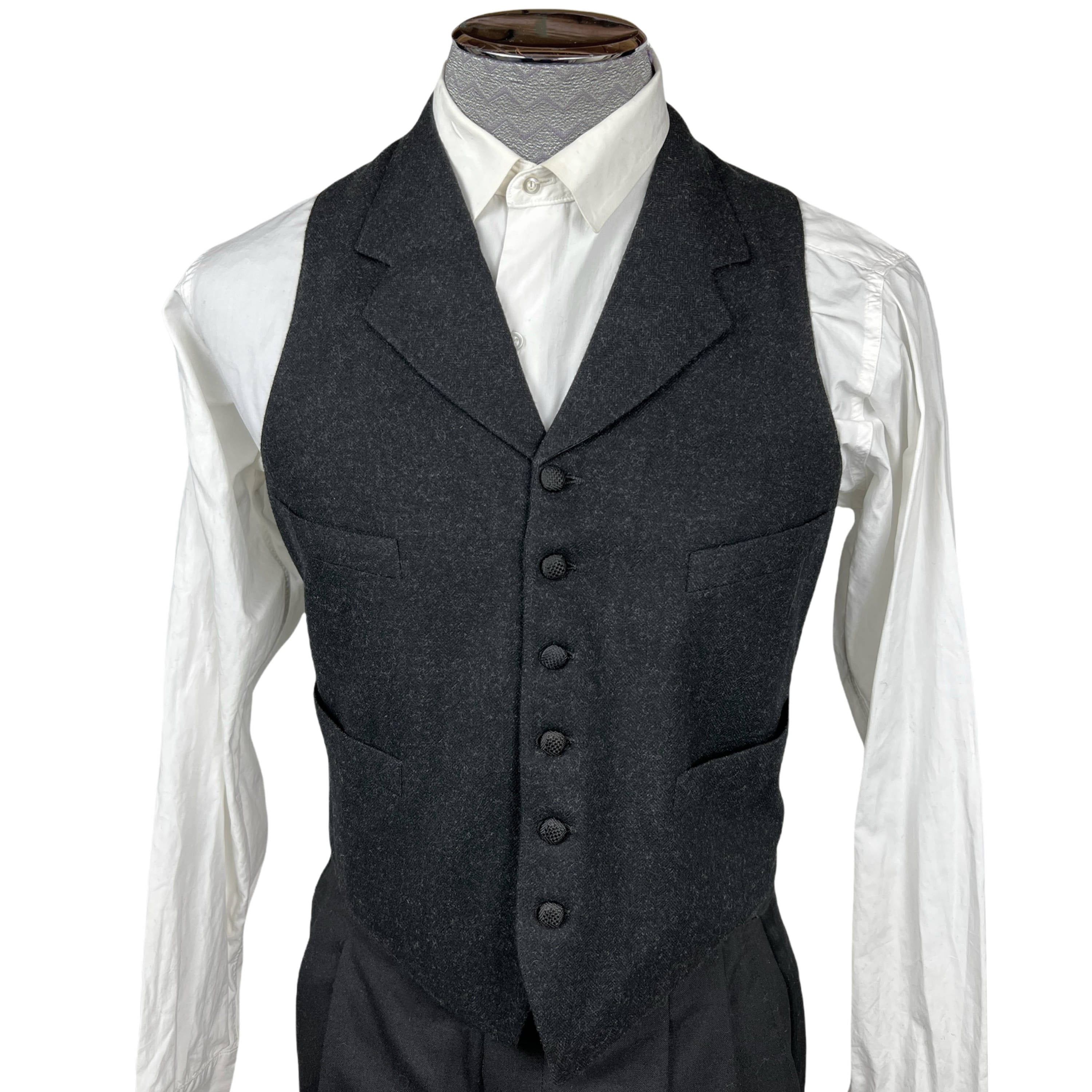 Antique Vest Edwardian Waistcoat Mens Wool w Silk Buttons M