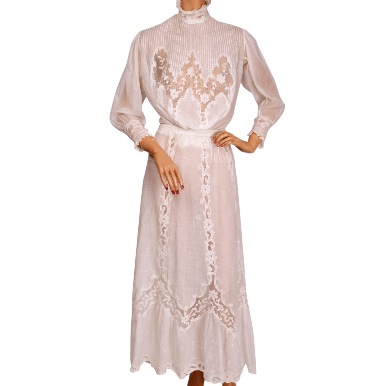Antique Edwardian White Lawn Cotton & Lace Garden Party Dress - 2 Piec Poppy's Vintage Clothing Antique Edwardian White Lawn Cotton & Lace Garden Party Dress - 2 Piec Poppy's Vintage Clothing