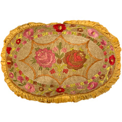 Antique Pillow Embroidered Rose Flowers c 1920 Cushion