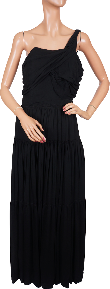 1940s Evening Gown One Shoulder Black Dress Size M - Poppy's Vintage Clothing