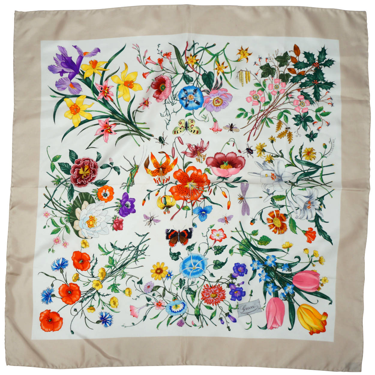 Vintage 70s Gucci Silk Scarf Vittorio Accornero Floral 34” - Poppy's Vintage Clothing