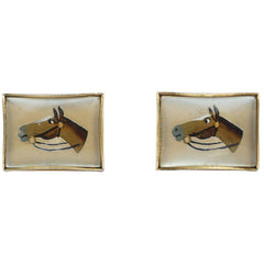 Vintage Mens Cufflinks Horse Hand Painted Under Glass - Poppy's Vintage Clothing