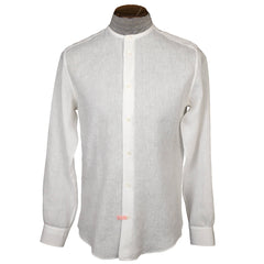 Hermes Paris White Linen Shirt Collarless Style Mens M - Poppy's Vintage Clothing