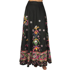 Vintage 1960s Indian Cotton Wraparound Skirt Mirrored Embroidery Hippie Festival - Poppy's Vintage Clothing