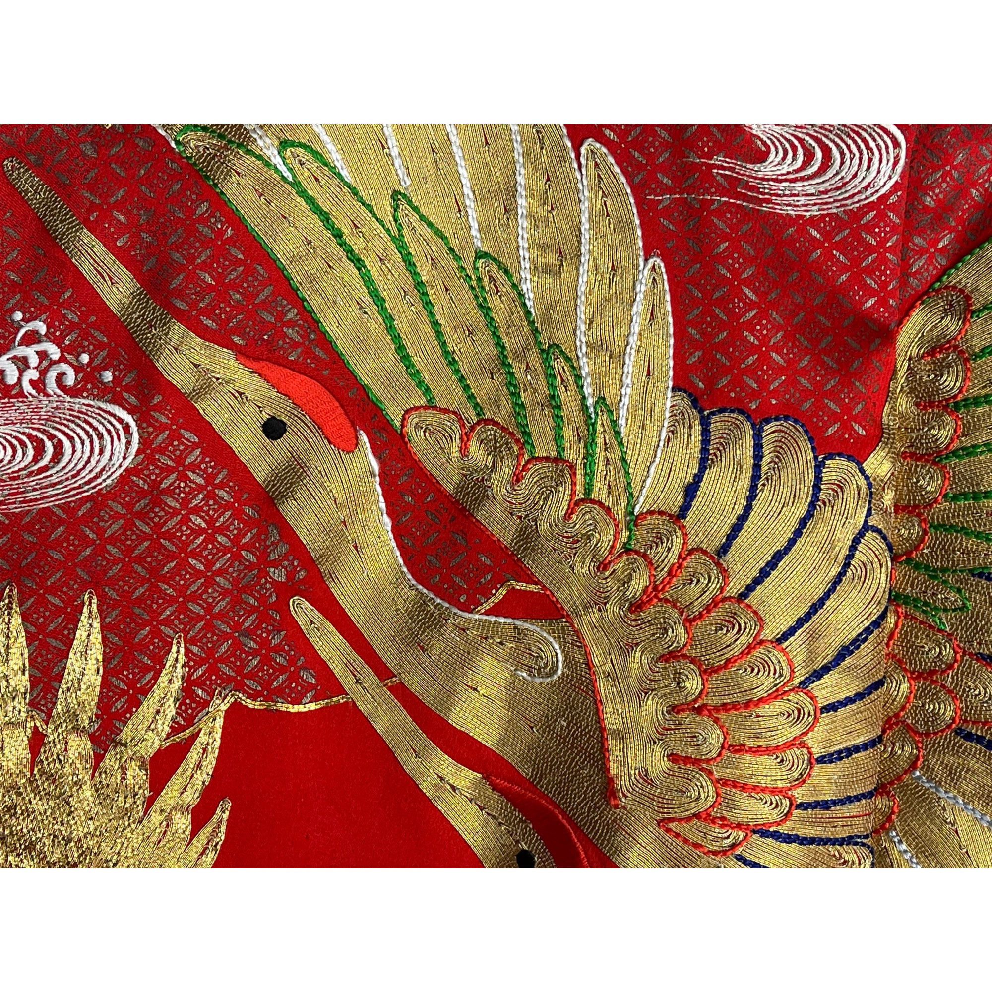 Japanese Wedding Kimono Iro Uchikake Red Silk w Gold Cranes