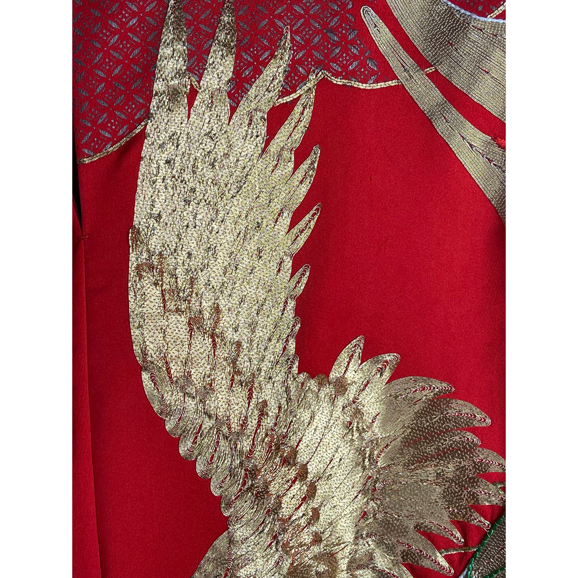 Japanese Wedding Kimono Iro Uchikake Red Silk w Gold Cranes