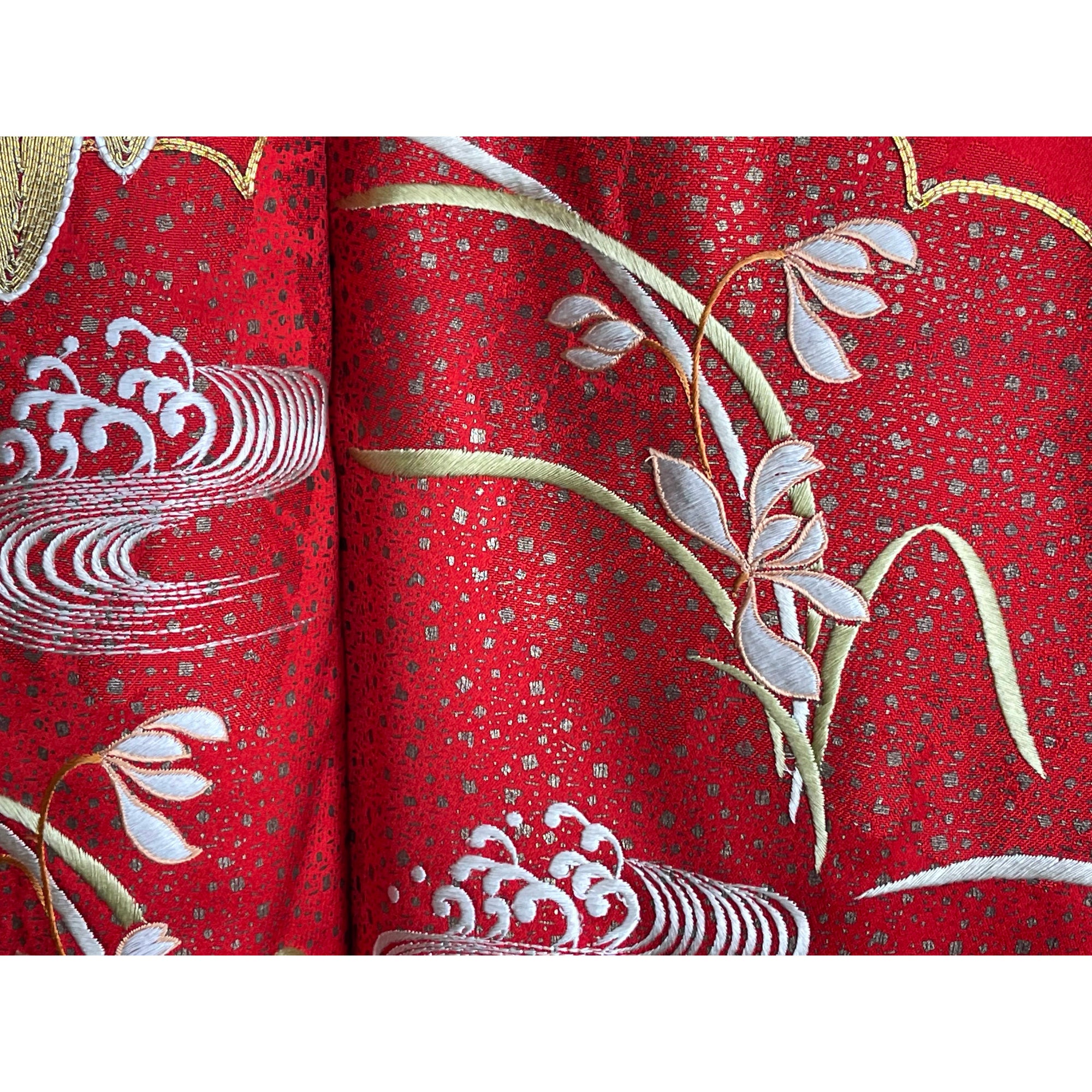 Japanese Wedding Kimono Iro Uchikake Red Silk w Gold Cranes
