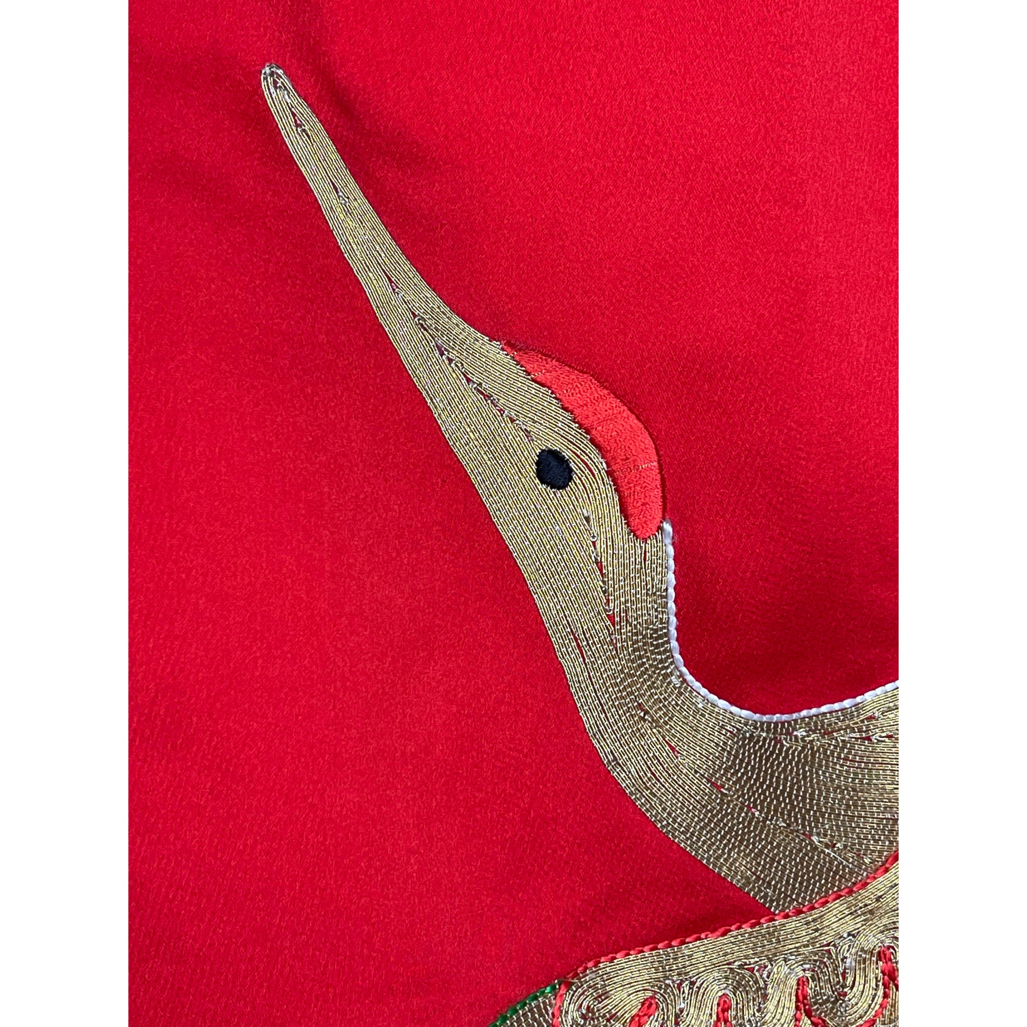 Japanese Wedding Kimono Iro Uchikake Red Silk w Gold Cranes