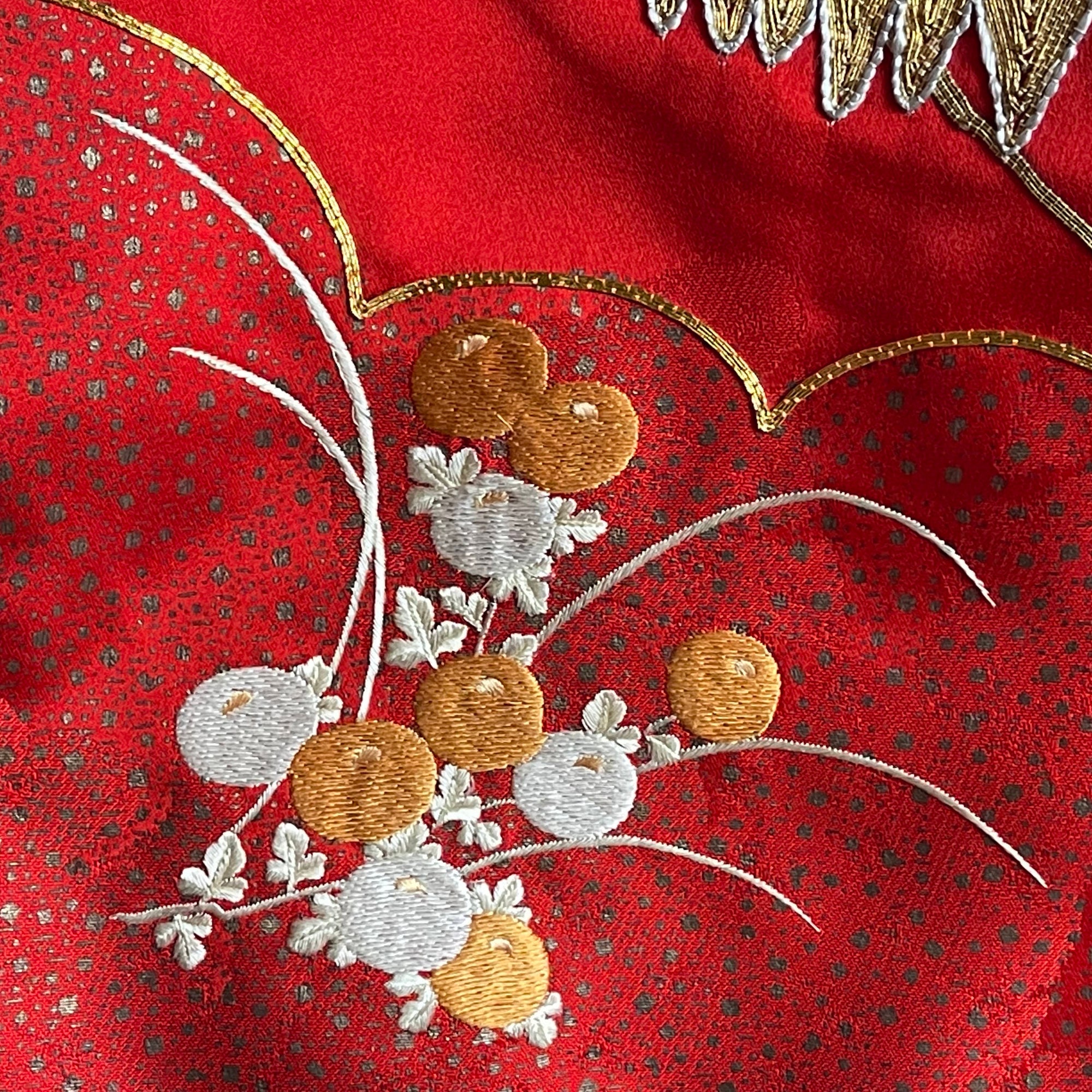 Japanese Wedding Kimono Iro Uchikake Red Silk w Gold Cranes