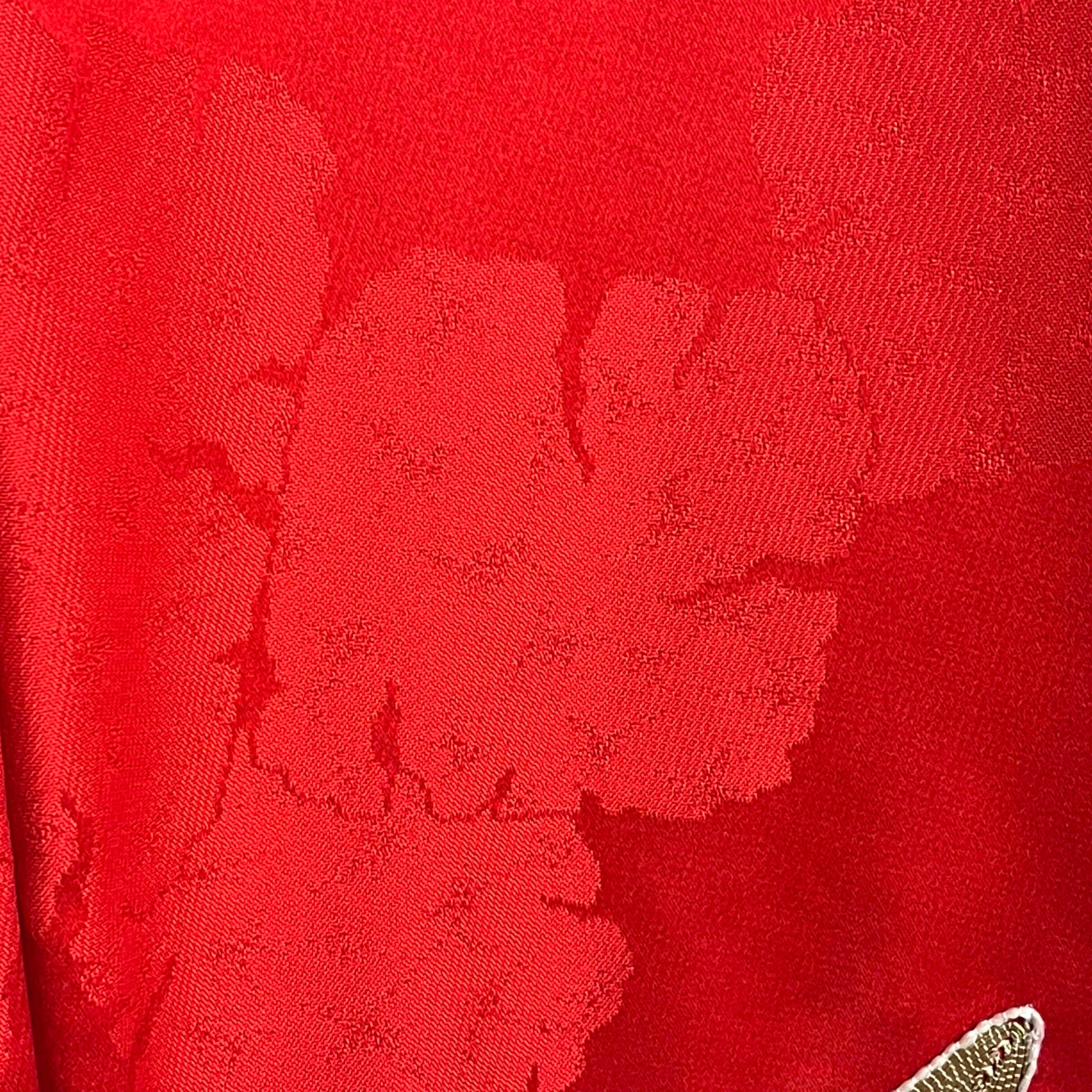 Japanese Wedding Kimono Iro Uchikake Red Silk w Gold Cranes