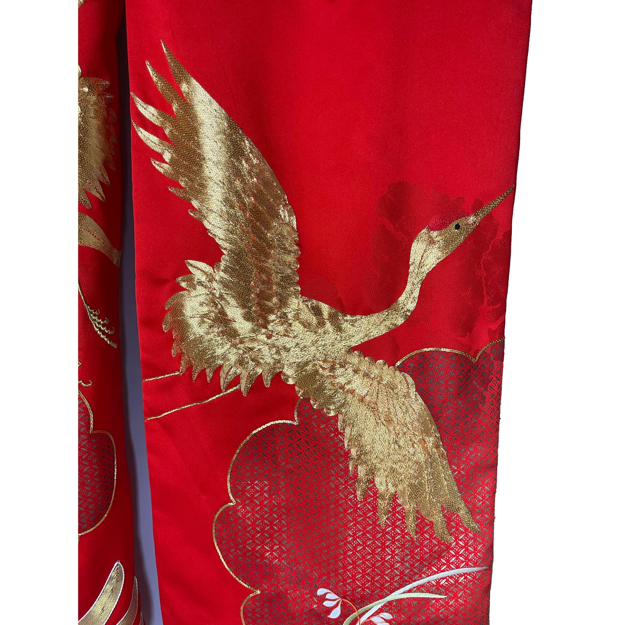 Japanese Wedding Kimono Iro Uchikake Red Silk w Gold Cranes
