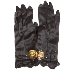 Vintage 1960s Unused Gloves Black Nylon Jersey MIJ Ladies Size 7.5 - Poppy's Vintage Clothing