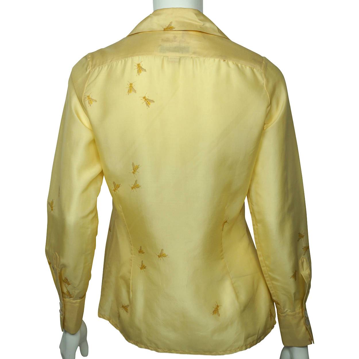 Vintage 1970s Silk Shirt Blouse Bee Pattern Lady Van Laack Germany Holt Renfrew - Poppy's Vintage Clothing