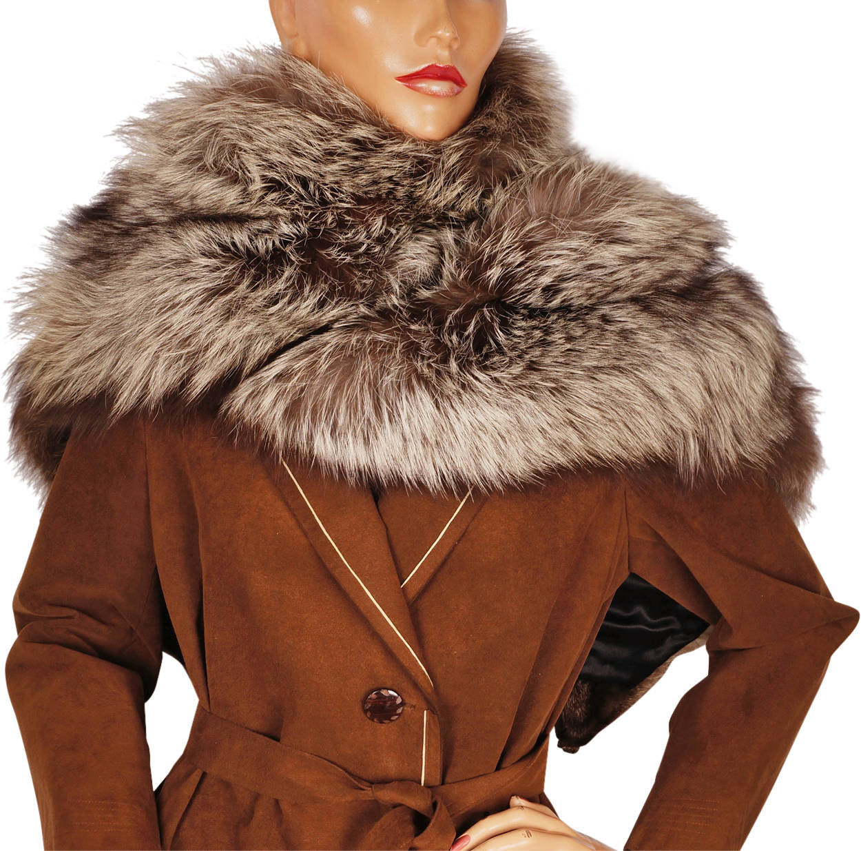 Vintage 1950s Silver Fox Fur Stole Large Shoulder Wrap with Heads 79” x 10.5” - Poppy's Vintage Clothing