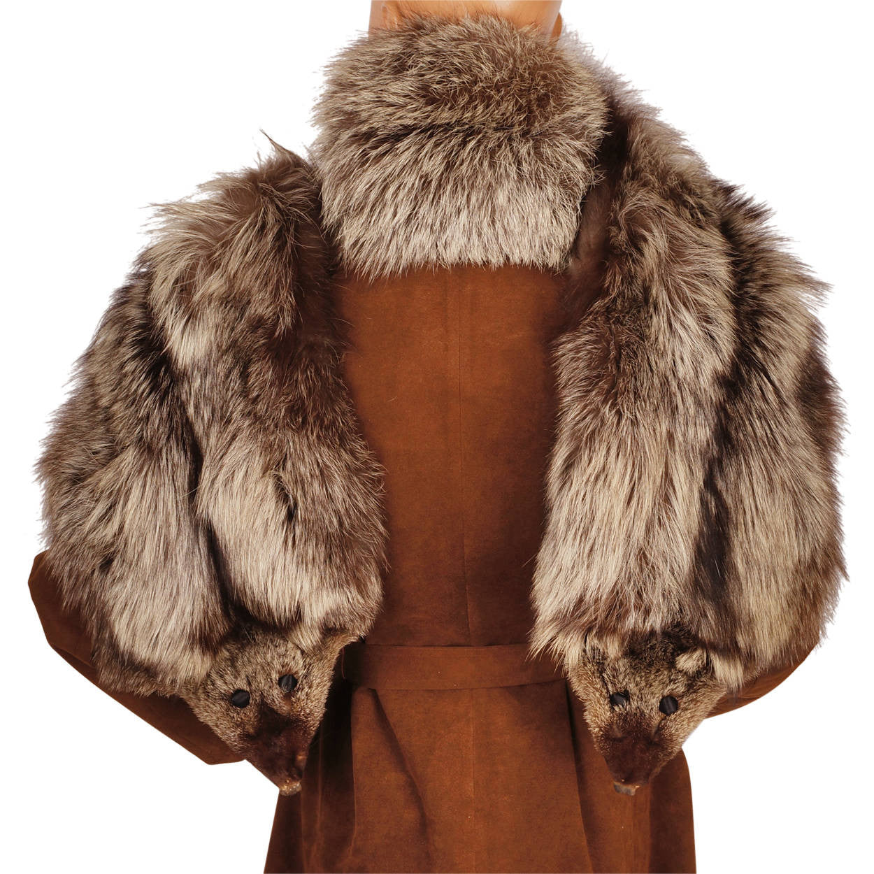 Vintage 1950s Silver Fox Fur Stole Large Shoulder Wrap with Heads 79” x 10.5” - Poppy's Vintage Clothing