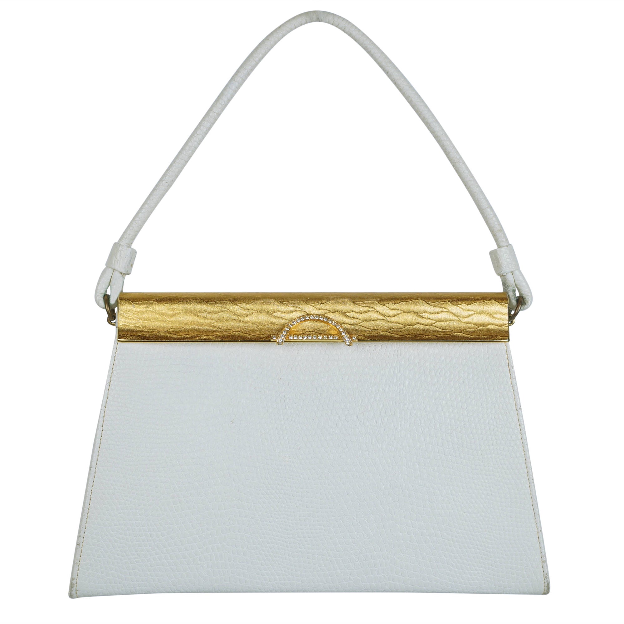 Vintage 60s White Leather Handbag Lewis Purses NY LA - Poppy's Vintage Clothing