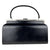 Large Vintage 1950s Handbag Black Leather w Faux MOP Purse