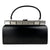 Large Vintage 1950s Handbag Black Leather w Faux MOP Purse
