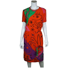Vintage 1980s Louis Feraud Silk Dress Memphis Design Group Era Size Small 6 - Poppy's Vintage Clothing