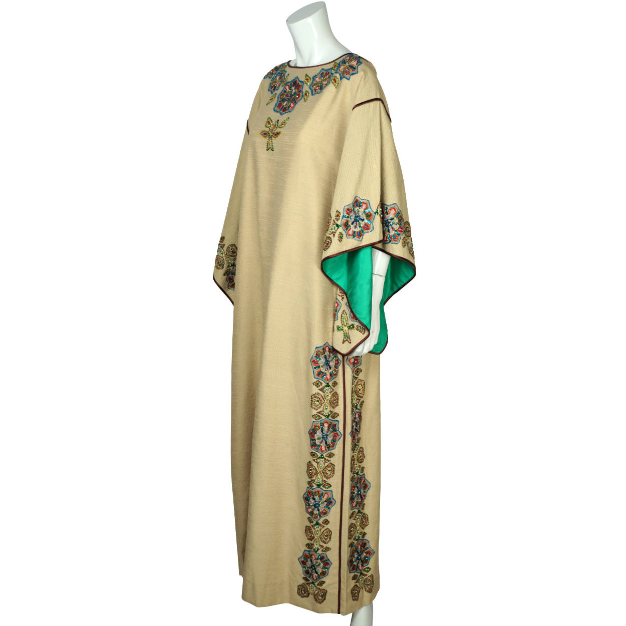 Vintage 80s Caftan Dress Miss Egypt Beaded Silk Signed Size M Poppy's Vintage Clothing Vintage 80s Caftan Dress Miss Egypt Beaded Silk Signed Size M Poppy's Vintage Clothing