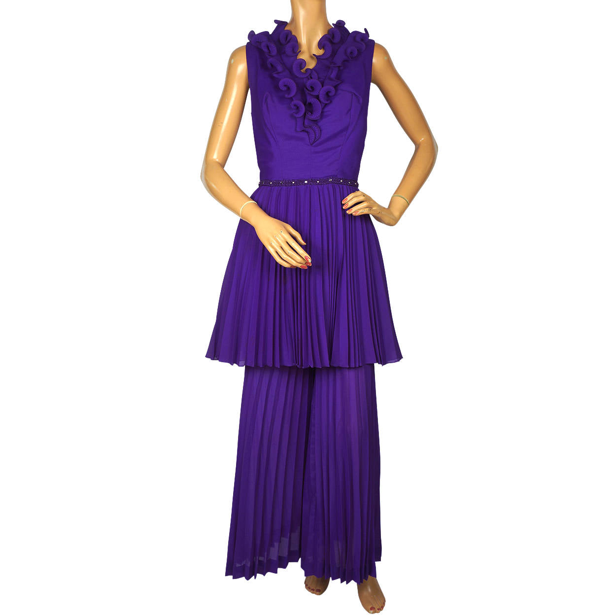 Vintage 1960s Mini Dress Palazzo Pants Hostess Set Ensemble Purple Size S / M Vintage 1960s Mini Dress Palazzo Pants Hostess Set Ensemble Purple Size S / M