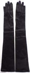 Vintage 1950s Long Black Satin Gloves Size 7 - Poppy's Vintage Clothing