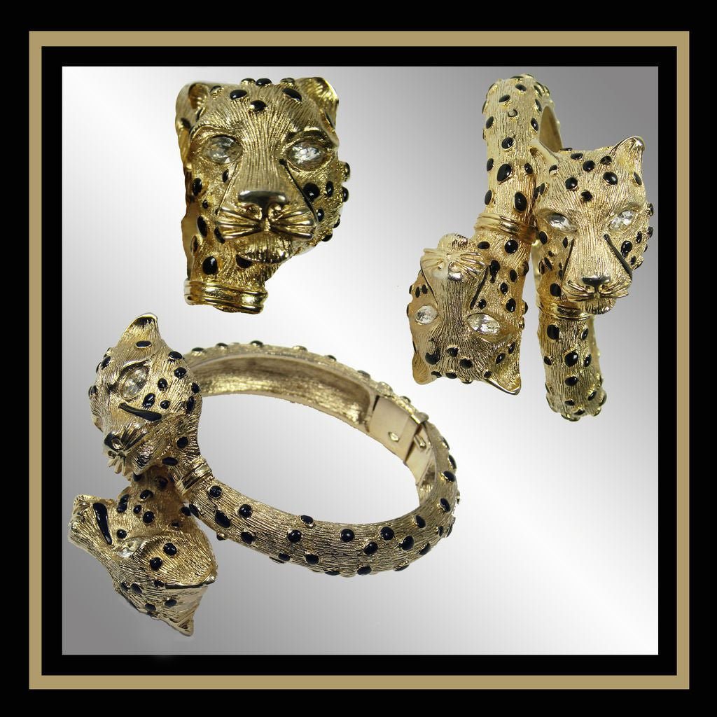 Vintage Leopard Head Clamper Bracelet - Poppy's Vintage Clothing