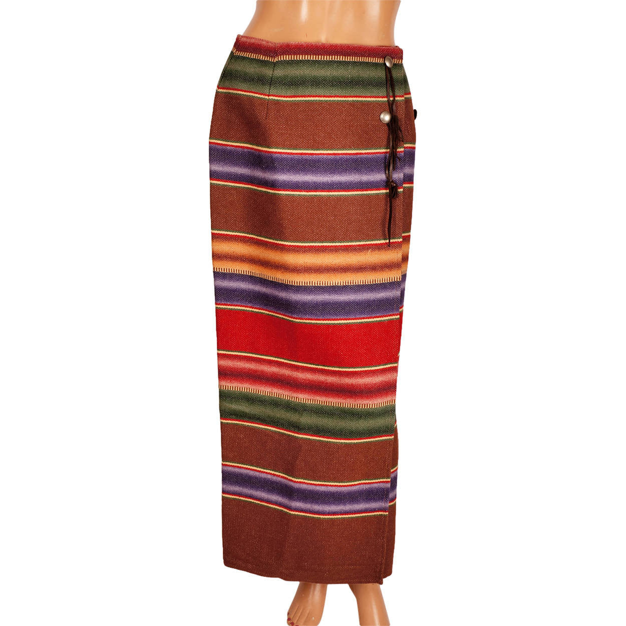 Vintage Ralph Lauren Country Label Wraparound Maxi Skirt Southwestern Blanket Size M 8 - Poppy's Vintage Clothing