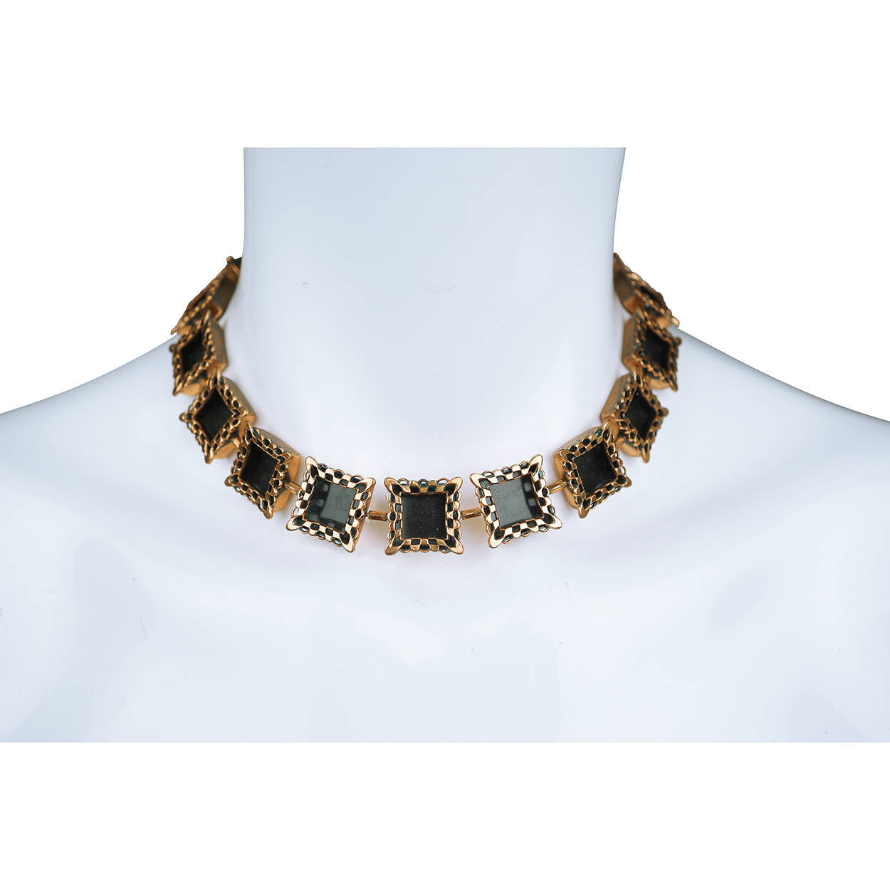 Vintage 1940s Renoir Copper Necklace Ebony Lace Shadowbox Jerry Fels California - Poppy's Vintage Clothing