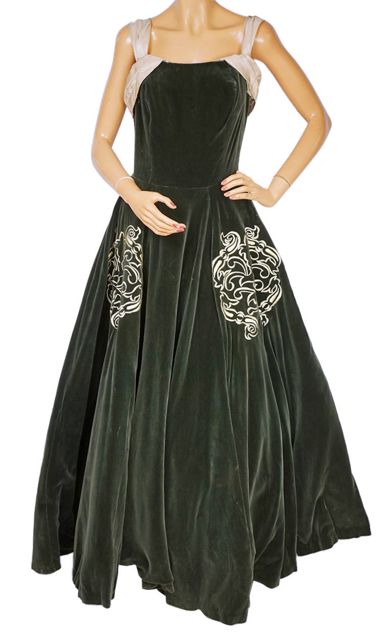 Vintage 1950s Canadian Couture Velvet Ball Gown Richard Lorain Couturier Montreal - Poppy's Vintage Clothing