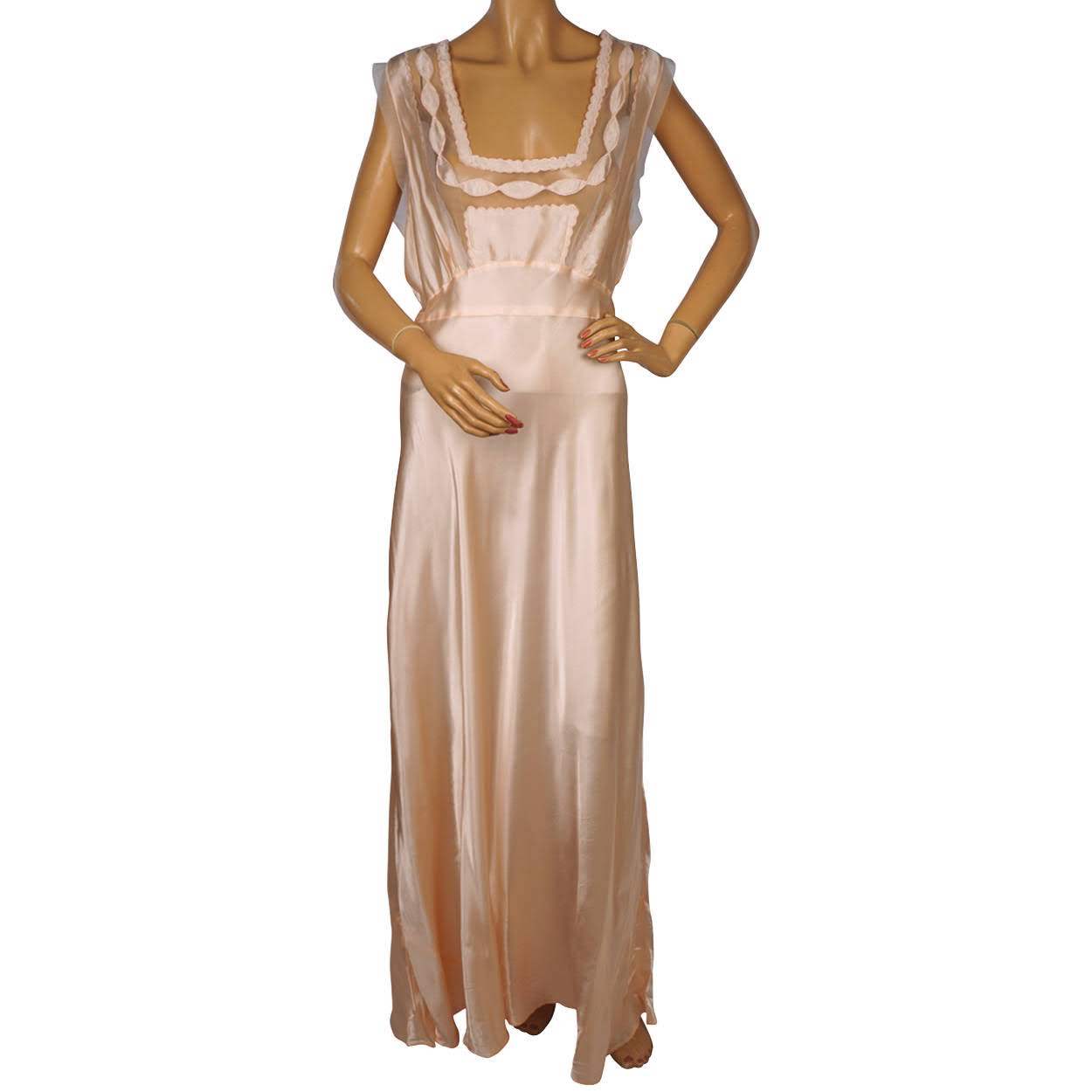 Vintage 1940s Nightgown Pink Rayon Satin Nightie - Large - Poppy's Vintage Clothing