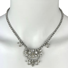 Vintage 1950s Sherman Rhinestone Necklace Clear Crystal 15 Inch