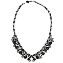 60s Vintage Sherman Rhinestone Necklace Black & Crystal 16”