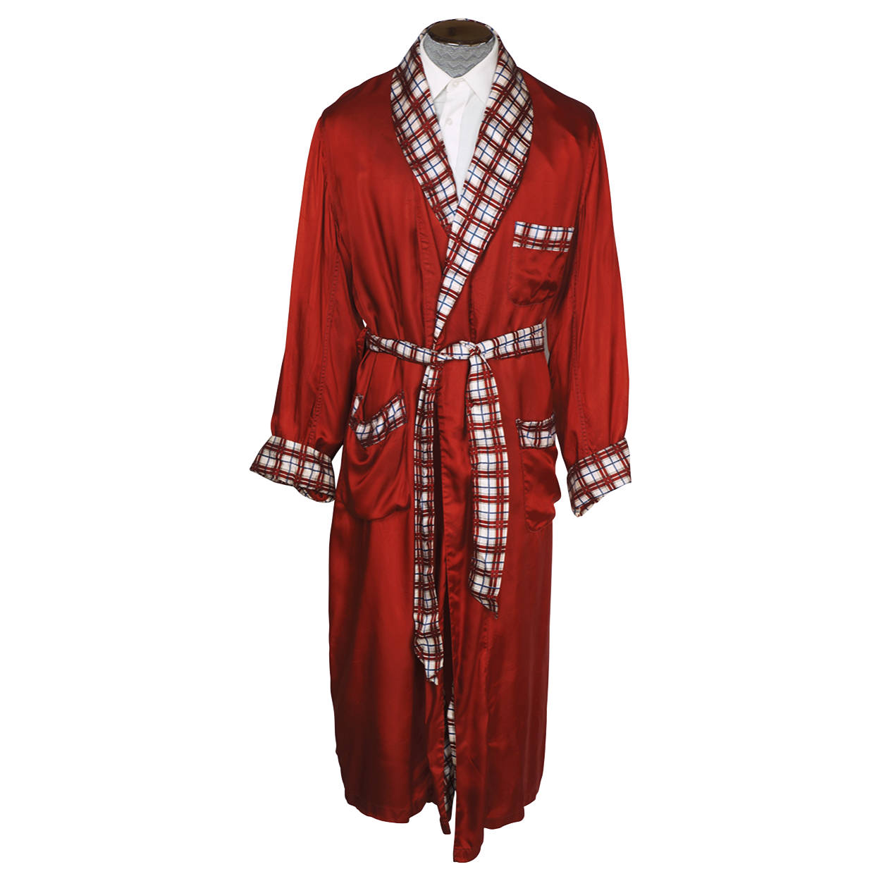 Vintage 1950s Mens Dressing Gown Red w Plaid Tulipe Smoking