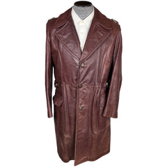 Vintage 1970s Mens Leather Coat Overcoat Trench Style Sz 38