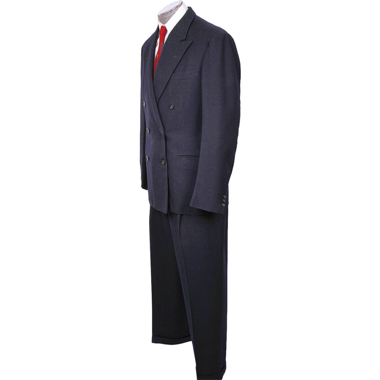 Vintage 1950s Mens Suit Blue Gab Wool Dated 1954 Size L 42 Tall - Poppy's Vintage Clothing