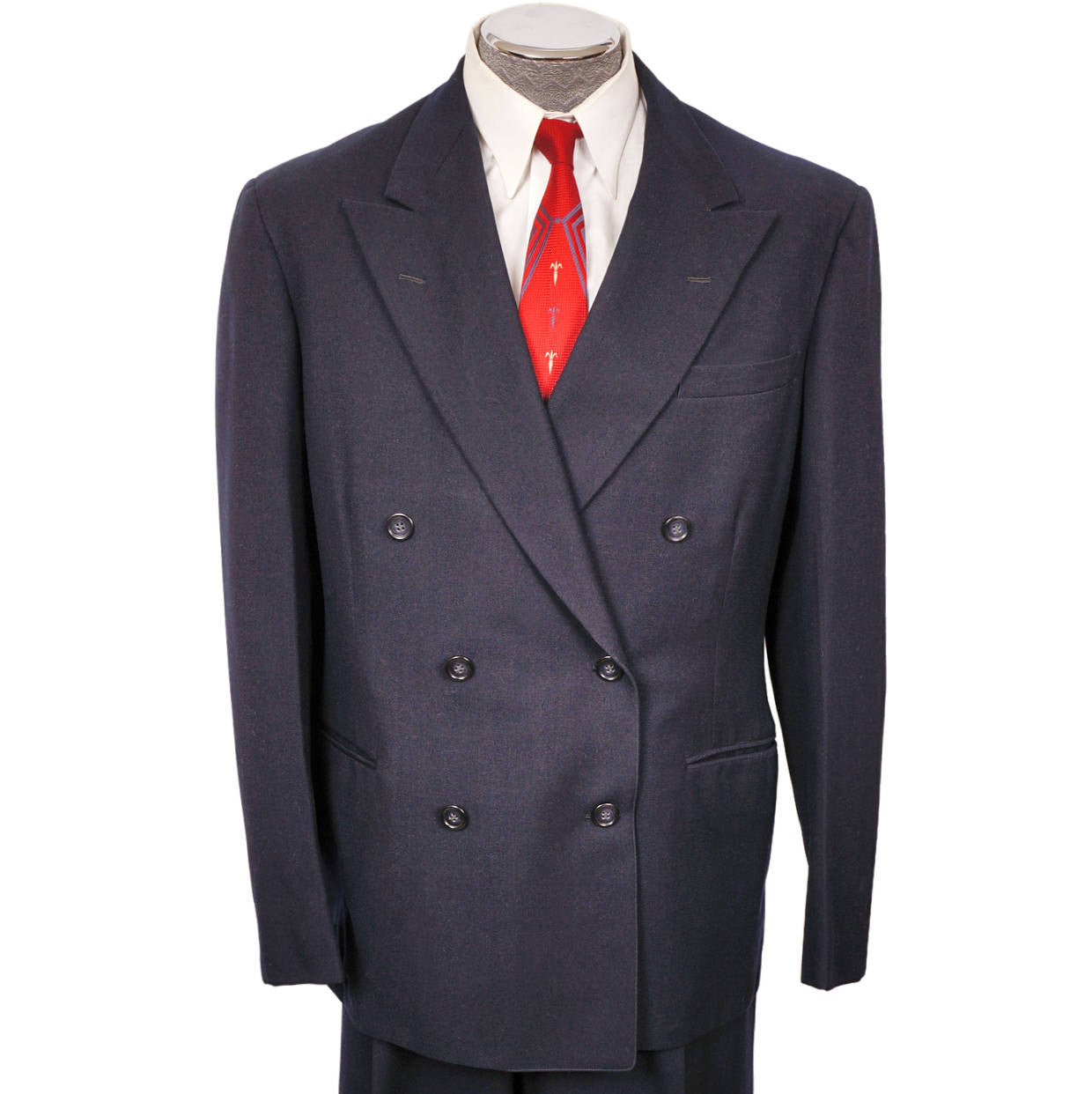 Vintage 1950s Mens Suit Blue Gab Wool Dated 1954 Size L 42 Tall - Poppy's Vintage Clothing