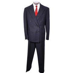 Vintage 1950s Mens Suit Blue Gab Wool Dated 1954 Size L 42 Tall - Poppy's Vintage Clothing